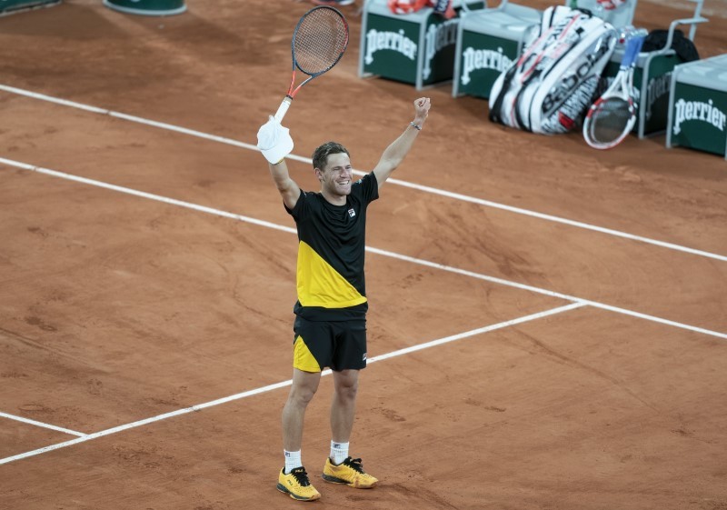 Diego Schwartzman (ARG) celebrates match point during his match against Dominic Thiem (AUT) on day 10 at Stade Roland Garros. Mandatory Credit: Susan Mullane-USA TODAY Sports